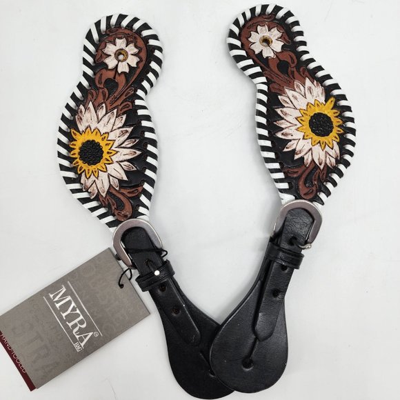 MYRA BAG Propeller Sunflower Floral Hand Tooled Western Spur Straps NWT - Picture 4 of 6